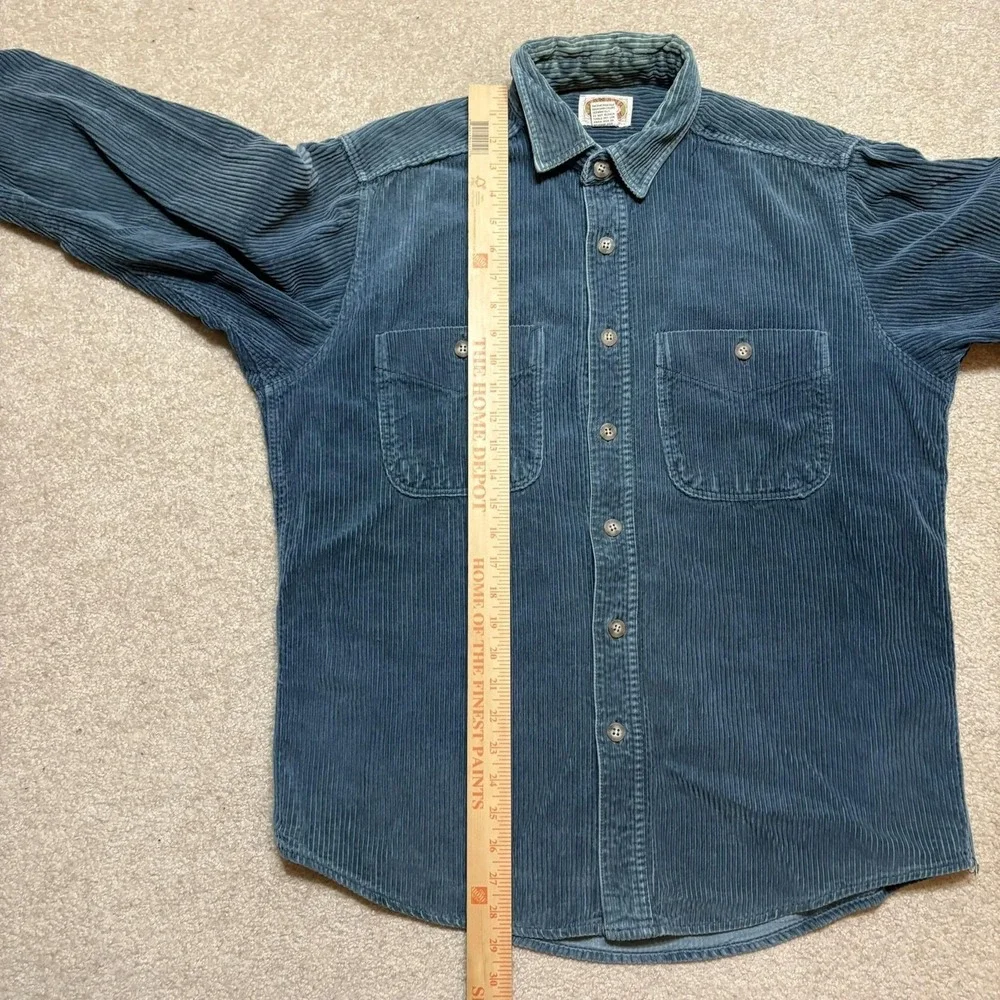 Vtg 80s Banana Republic Safari Corduroy Shirt Mens Medium Blue Suede Elbow Patch